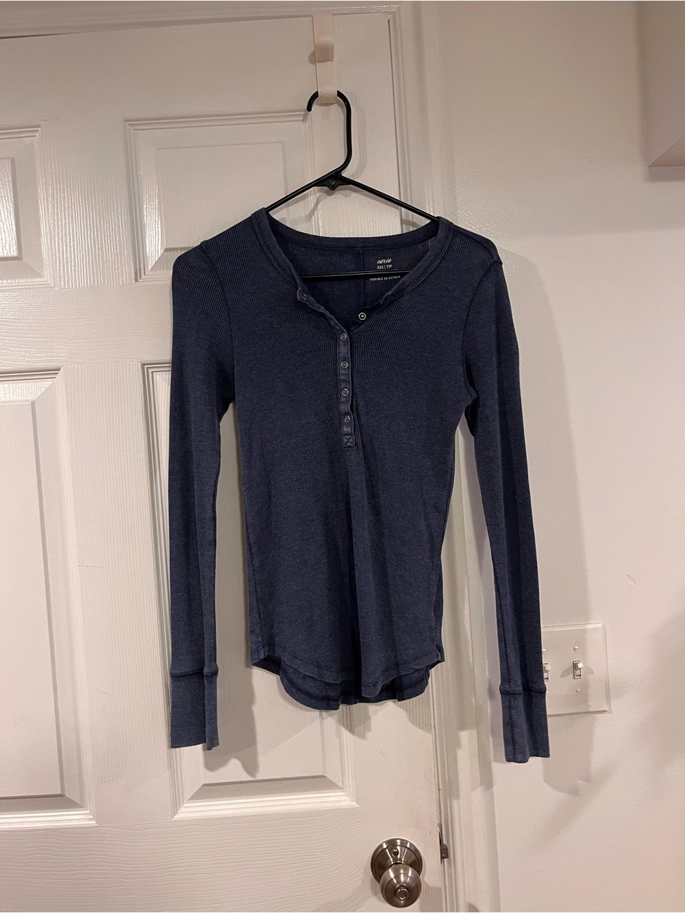 aerie Navy Long-Sleeve Waffle Henley Top